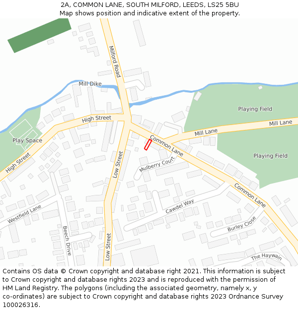 2A, COMMON LANE, SOUTH MILFORD, LEEDS, LS25 5BU: Location map and indicative extent of plot