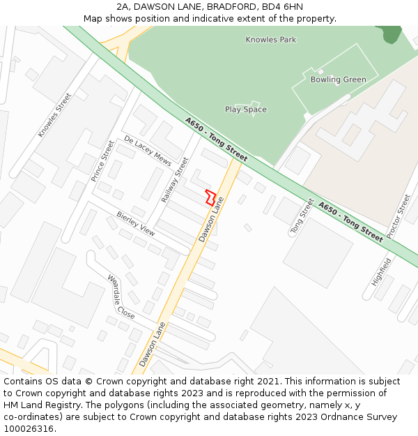 2A, DAWSON LANE, BRADFORD, BD4 6HN: Location map and indicative extent of plot