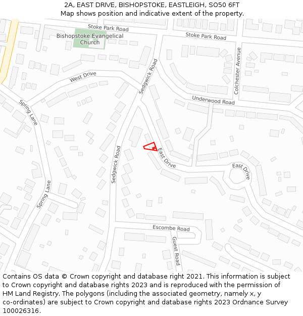 2A, EAST DRIVE, BISHOPSTOKE, EASTLEIGH, SO50 6FT: Location map and indicative extent of plot