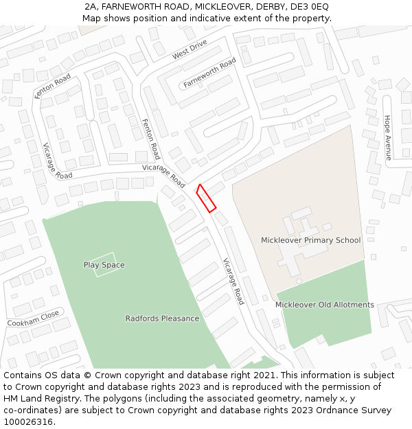 2A, FARNEWORTH ROAD, MICKLEOVER, DERBY, DE3 0EQ: Location map and indicative extent of plot