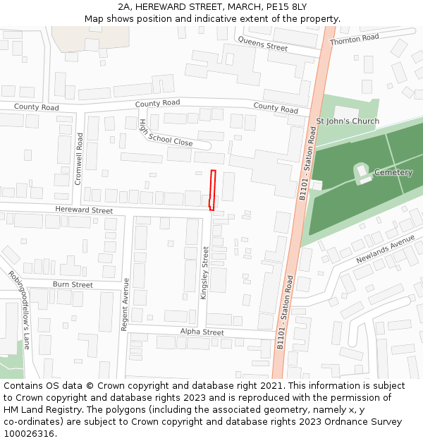 2A, HEREWARD STREET, MARCH, PE15 8LY: Location map and indicative extent of plot
