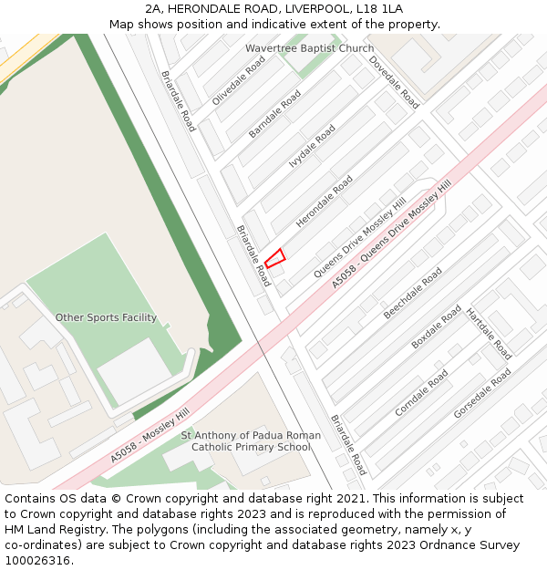 2A, HERONDALE ROAD, LIVERPOOL, L18 1LA: Location map and indicative extent of plot