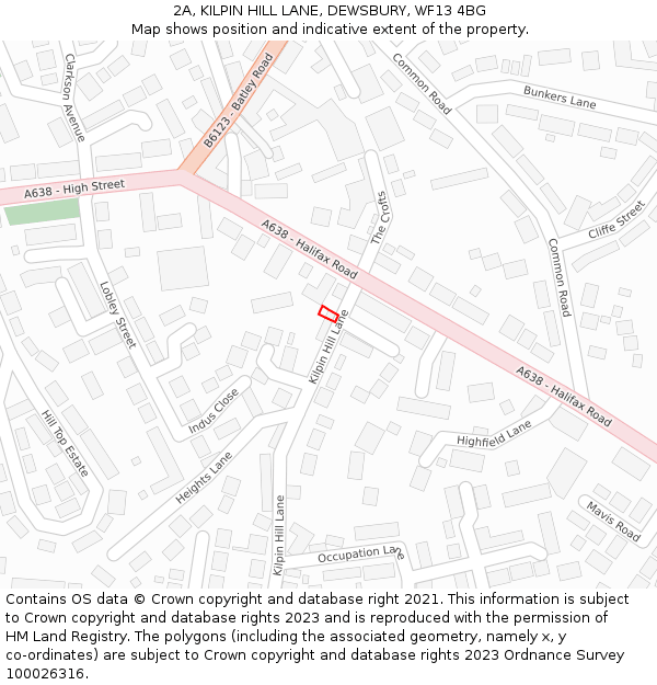 2A, KILPIN HILL LANE, DEWSBURY, WF13 4BG: Location map and indicative extent of plot