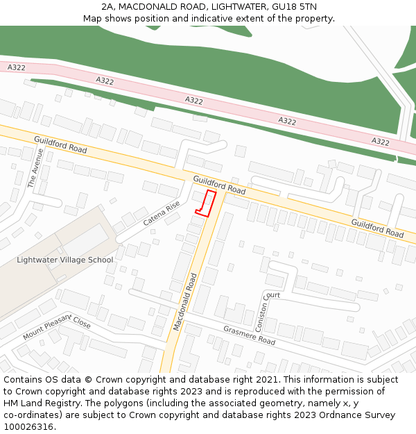 2A, MACDONALD ROAD, LIGHTWATER, GU18 5TN: Location map and indicative extent of plot