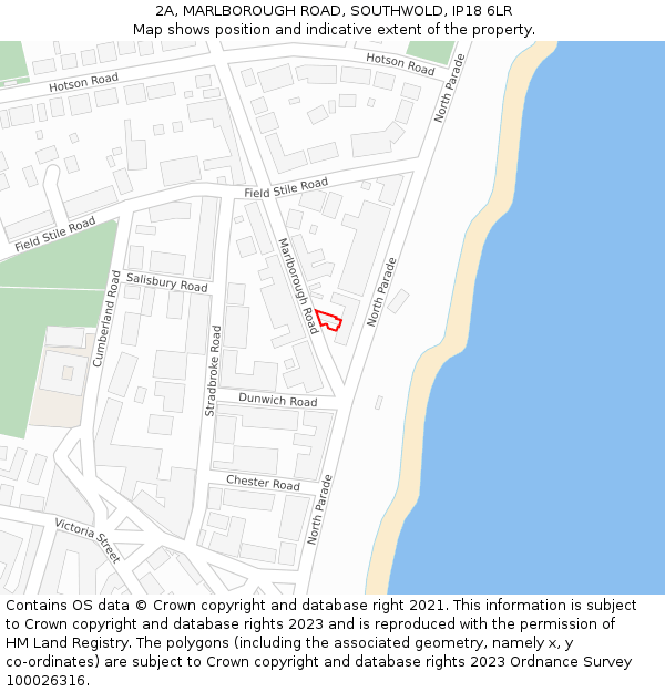 2A, MARLBOROUGH ROAD, SOUTHWOLD, IP18 6LR: Location map and indicative extent of plot
