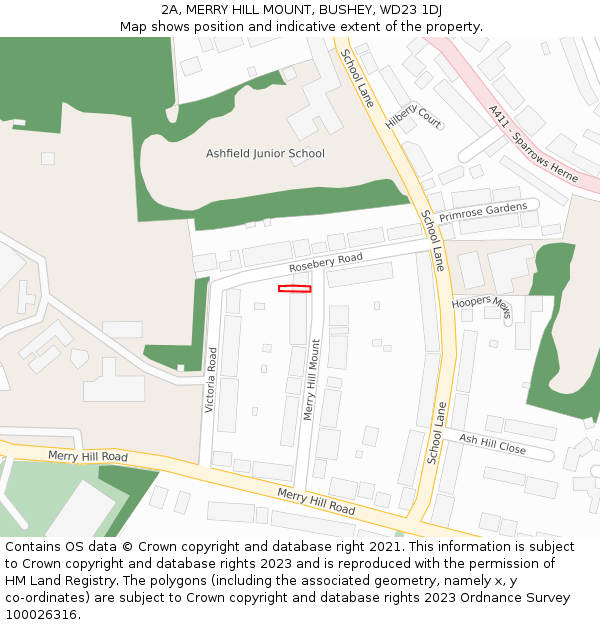 2A, MERRY HILL MOUNT, BUSHEY, WD23 1DJ: Location map and indicative extent of plot