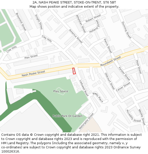 2A, NASH PEAKE STREET, STOKE-ON-TRENT, ST6 5BT: Location map and indicative extent of plot