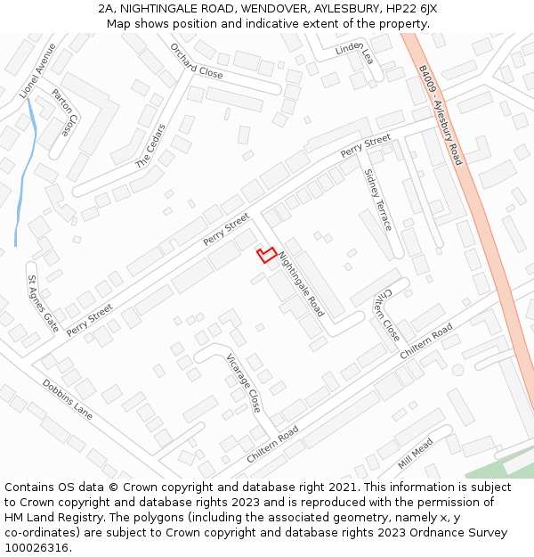 2A, NIGHTINGALE ROAD, WENDOVER, AYLESBURY, HP22 6JX: Location map and indicative extent of plot