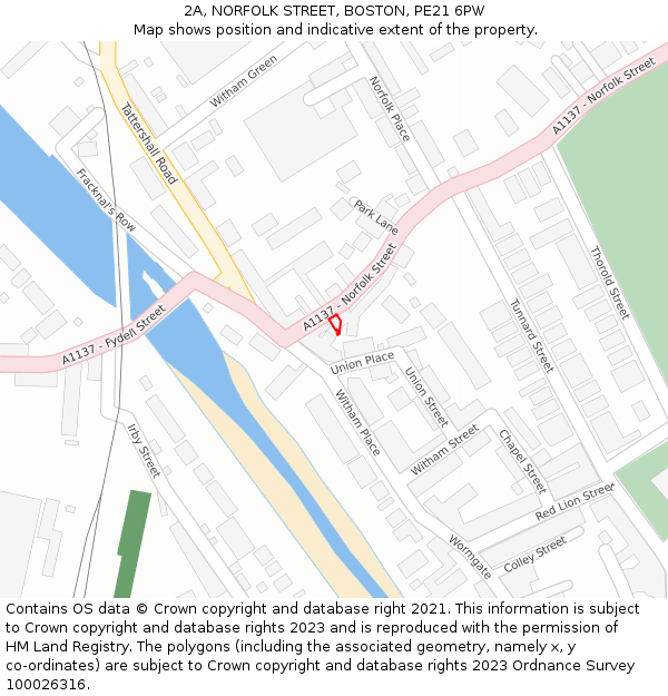 2A, NORFOLK STREET, BOSTON, PE21 6PW: Location map and indicative extent of plot
