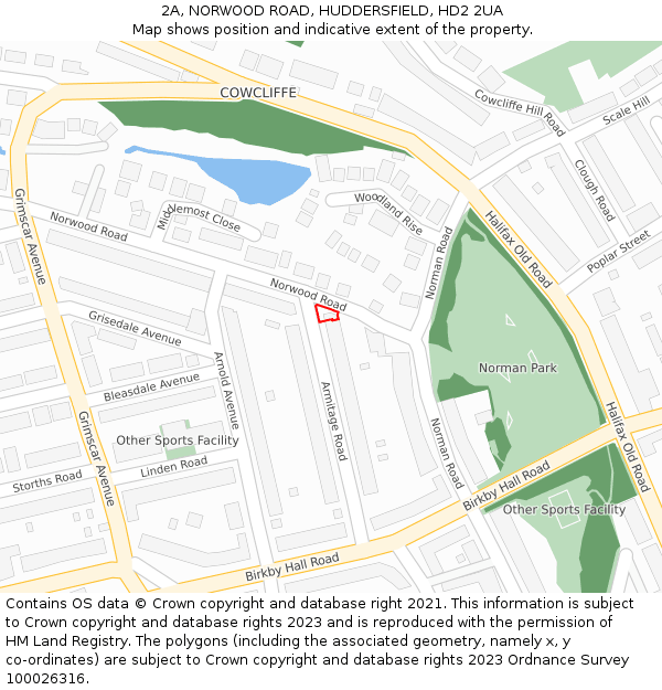 2A, NORWOOD ROAD, HUDDERSFIELD, HD2 2UA: Location map and indicative extent of plot