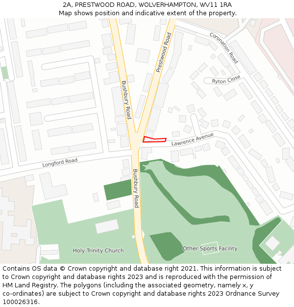 2A, PRESTWOOD ROAD, WOLVERHAMPTON, WV11 1RA: Location map and indicative extent of plot