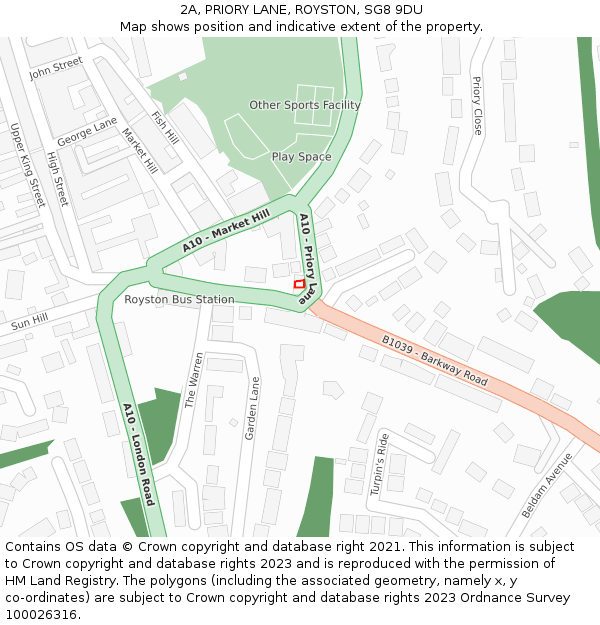 2A, PRIORY LANE, ROYSTON, SG8 9DU: Location map and indicative extent of plot
