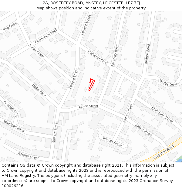 2A, ROSEBERY ROAD, ANSTEY, LEICESTER, LE7 7EJ: Location map and indicative extent of plot
