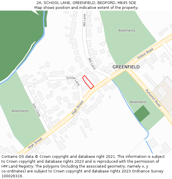 2A, SCHOOL LANE, GREENFIELD, BEDFORD, MK45 5DE: Location map and indicative extent of plot