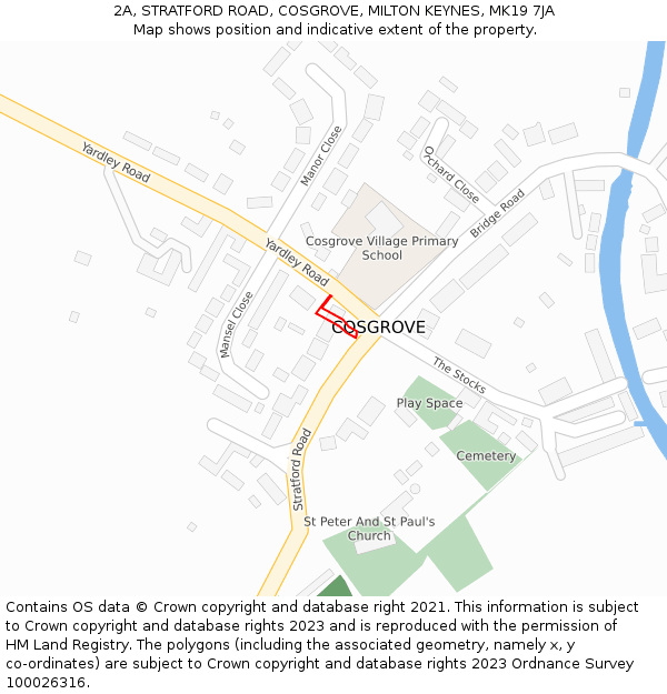 2A, STRATFORD ROAD, COSGROVE, MILTON KEYNES, MK19 7JA: Location map and indicative extent of plot