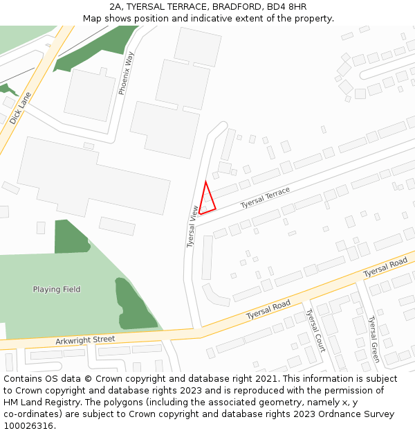 2A, TYERSAL TERRACE, BRADFORD, BD4 8HR: Location map and indicative extent of plot