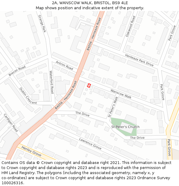 2A, WANSCOW WALK, BRISTOL, BS9 4LE: Location map and indicative extent of plot