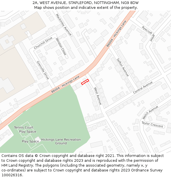 2A, WEST AVENUE, STAPLEFORD, NOTTINGHAM, NG9 8DW: Location map and indicative extent of plot