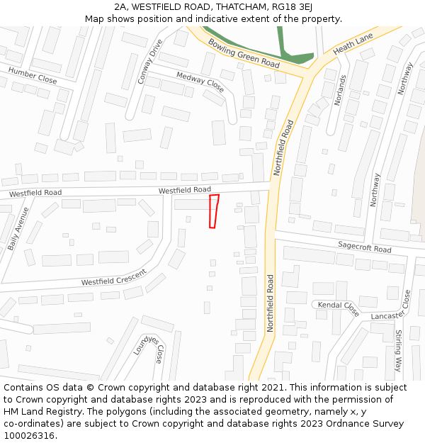 2A, WESTFIELD ROAD, THATCHAM, RG18 3EJ: Location map and indicative extent of plot