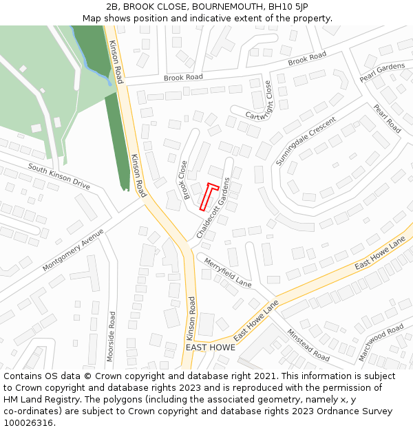 2B, BROOK CLOSE, BOURNEMOUTH, BH10 5JP: Location map and indicative extent of plot