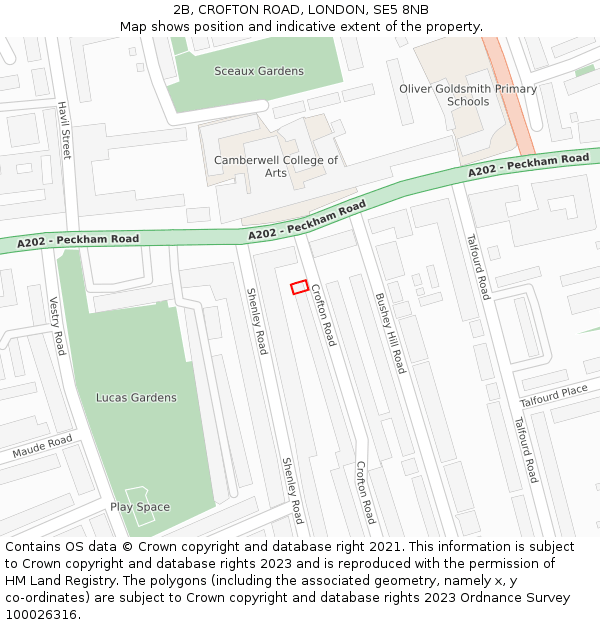 2B, CROFTON ROAD, LONDON, SE5 8NB: Location map and indicative extent of plot