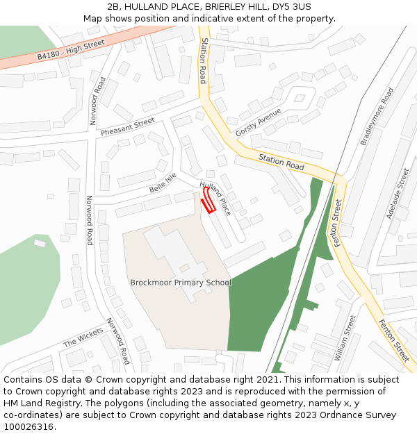 2B, HULLAND PLACE, BRIERLEY HILL, DY5 3US: Location map and indicative extent of plot