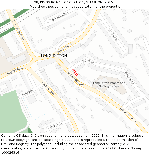 2B, KINGS ROAD, LONG DITTON, SURBITON, KT6 5JF: Location map and indicative extent of plot