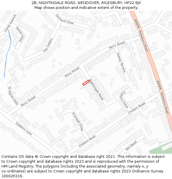 2B, NIGHTINGALE ROAD, WENDOVER, AYLESBURY, HP22 6JX: Location map and indicative extent of plot