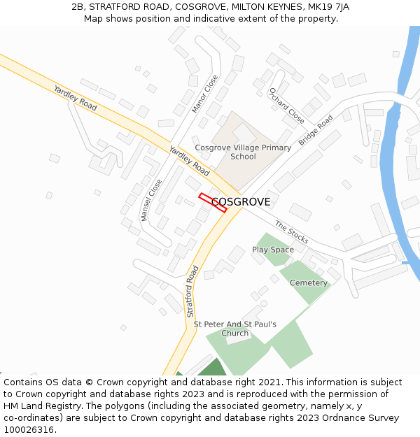 2B, STRATFORD ROAD, COSGROVE, MILTON KEYNES, MK19 7JA: Location map and indicative extent of plot
