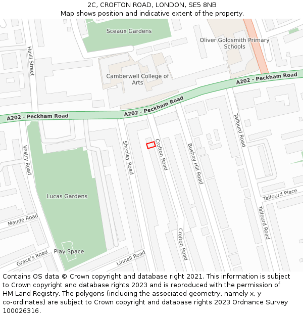 2C, CROFTON ROAD, LONDON, SE5 8NB: Location map and indicative extent of plot