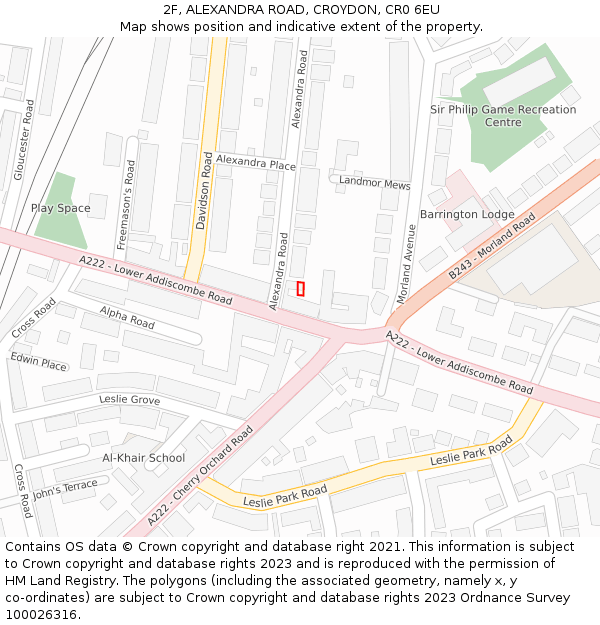 2F, ALEXANDRA ROAD, CROYDON, CR0 6EU: Location map and indicative extent of plot