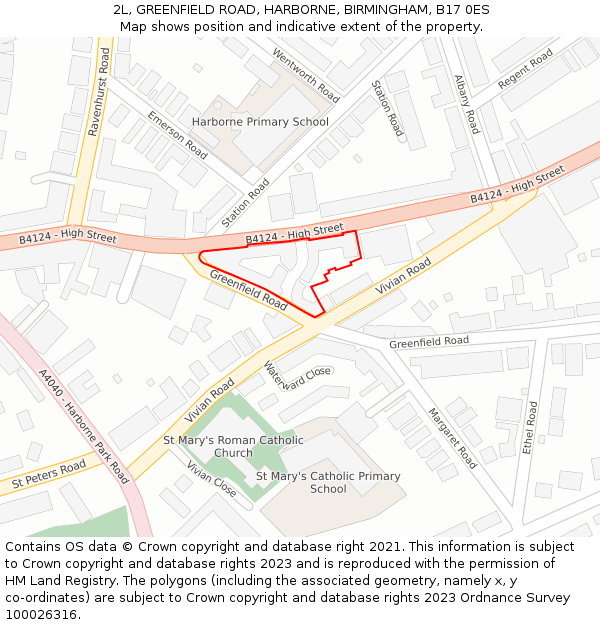 2L, GREENFIELD ROAD, HARBORNE, BIRMINGHAM, B17 0ES: Location map and indicative extent of plot