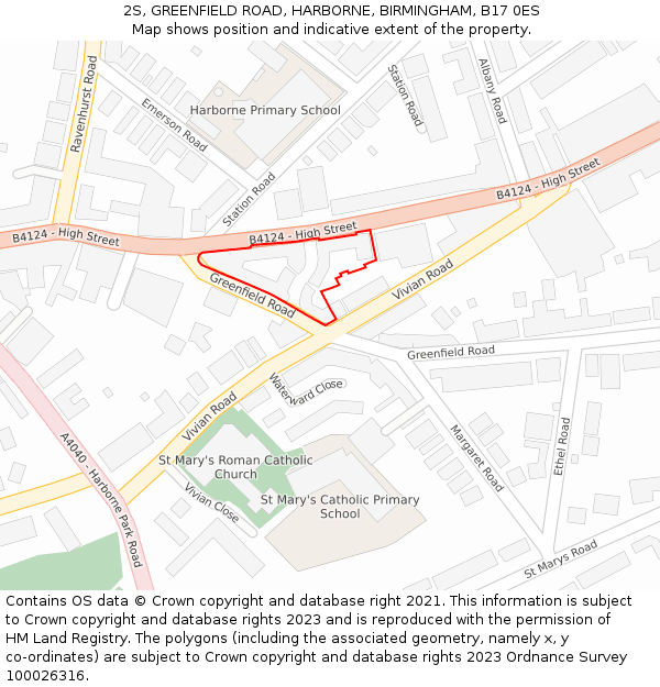2S, GREENFIELD ROAD, HARBORNE, BIRMINGHAM, B17 0ES: Location map and indicative extent of plot