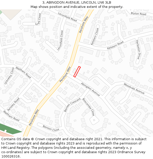 3, ABINGDON AVENUE, LINCOLN, LN6 3LB: Location map and indicative extent of plot