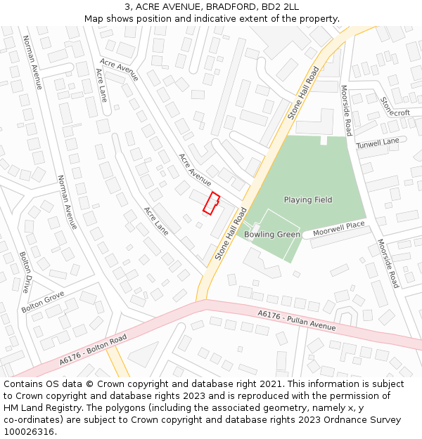 3, ACRE AVENUE, BRADFORD, BD2 2LL: Location map and indicative extent of plot
