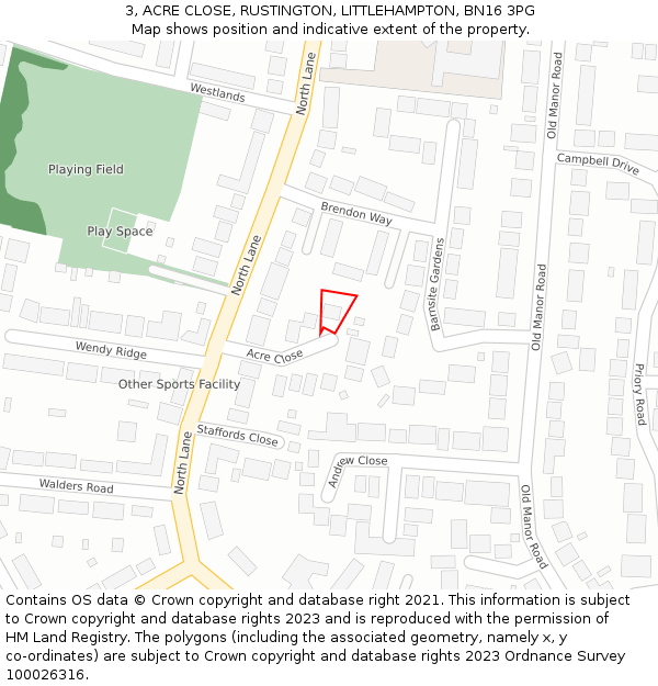 3, ACRE CLOSE, RUSTINGTON, LITTLEHAMPTON, BN16 3PG: Location map and indicative extent of plot