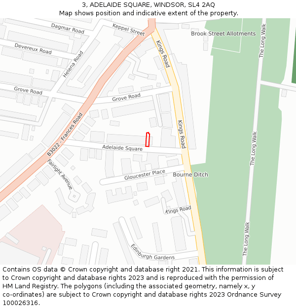 3, ADELAIDE SQUARE, WINDSOR, SL4 2AQ: Location map and indicative extent of plot