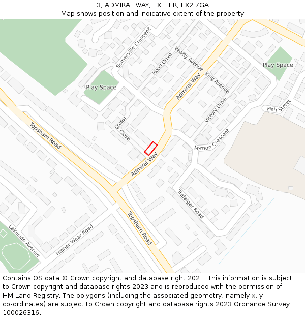 3, ADMIRAL WAY, EXETER, EX2 7GA: Location map and indicative extent of plot