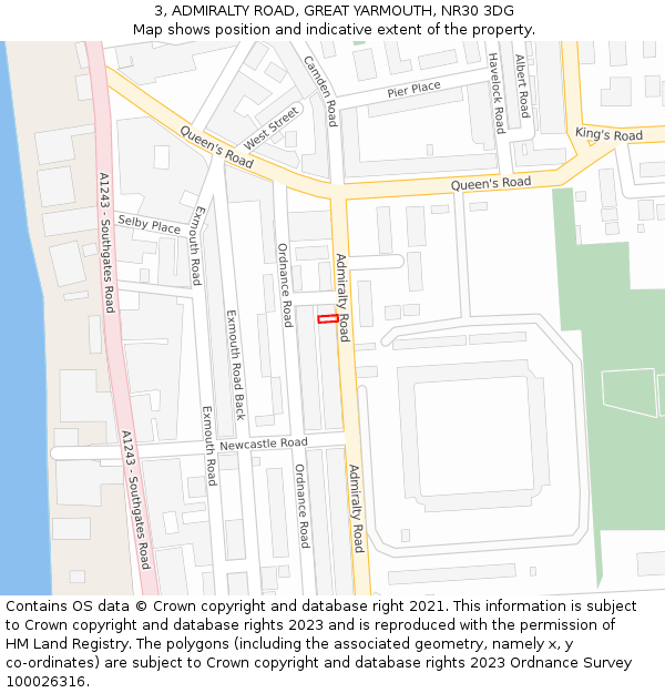 3, ADMIRALTY ROAD, GREAT YARMOUTH, NR30 3DG: Location map and indicative extent of plot