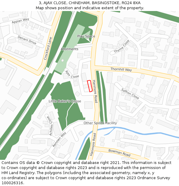 3, AJAX CLOSE, CHINEHAM, BASINGSTOKE, RG24 8XA: Location map and indicative extent of plot