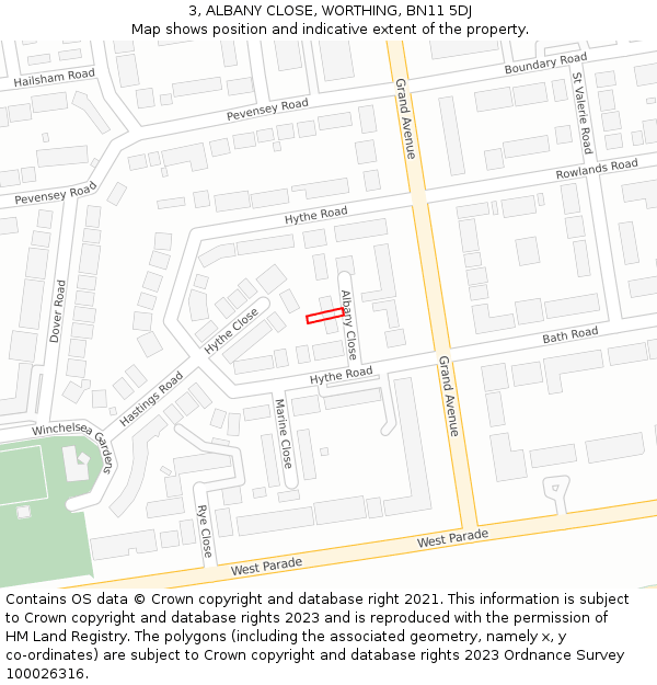 3, ALBANY CLOSE, WORTHING, BN11 5DJ: Location map and indicative extent of plot