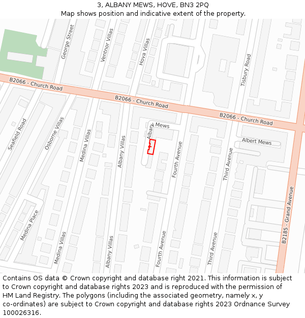 3, ALBANY MEWS, HOVE, BN3 2PQ: Location map and indicative extent of plot
