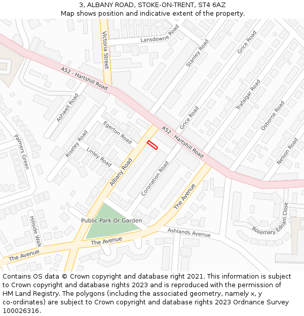 3, ALBANY ROAD, STOKE-ON-TRENT, ST4 6AZ: Location map and indicative extent of plot
