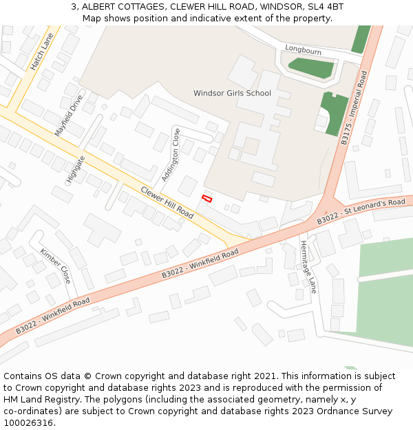 3, ALBERT COTTAGES, CLEWER HILL ROAD, WINDSOR, SL4 4BT: Location map and indicative extent of plot