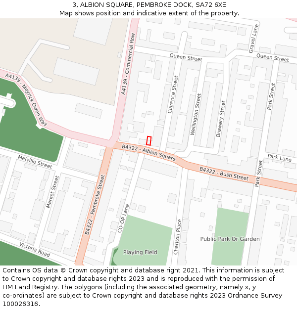 3, ALBION SQUARE, PEMBROKE DOCK, SA72 6XE: Location map and indicative extent of plot