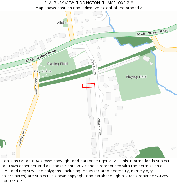 3, ALBURY VIEW, TIDDINGTON, THAME, OX9 2LY: Location map and indicative extent of plot