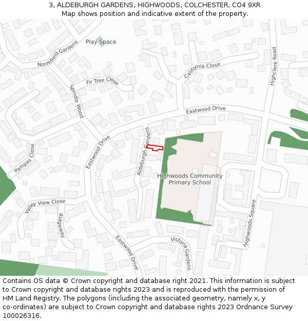 3, ALDEBURGH GARDENS, HIGHWOODS, COLCHESTER, CO4 9XR: Location map and indicative extent of plot