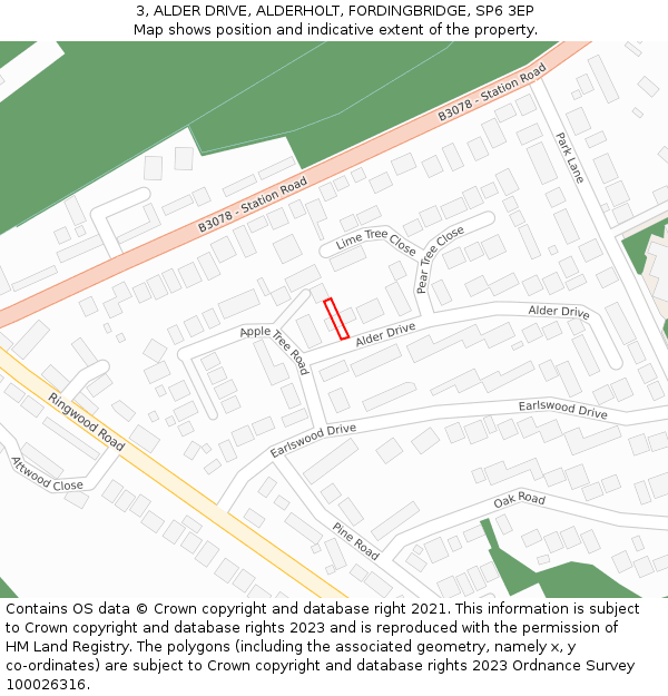 3, ALDER DRIVE, ALDERHOLT, FORDINGBRIDGE, SP6 3EP: Location map and indicative extent of plot