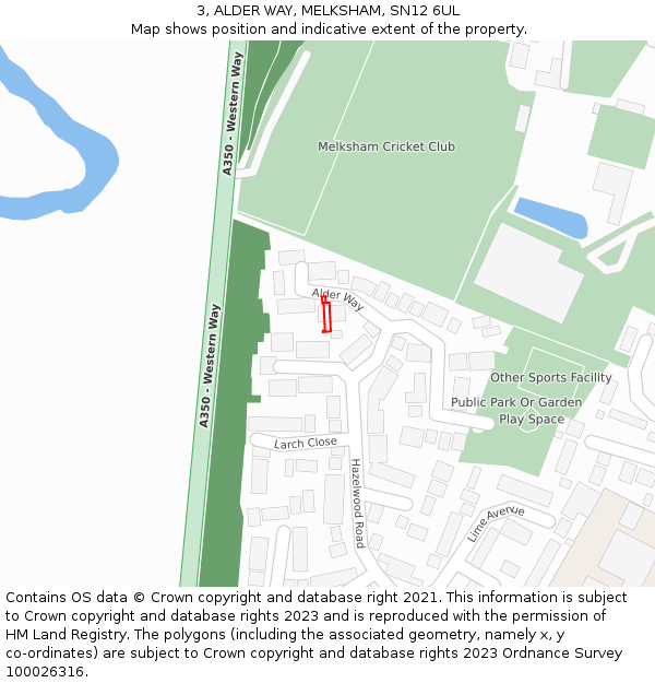 3, ALDER WAY, MELKSHAM, SN12 6UL: Location map and indicative extent of plot