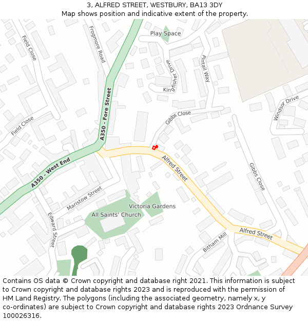 3, ALFRED STREET, WESTBURY, BA13 3DY: Location map and indicative extent of plot